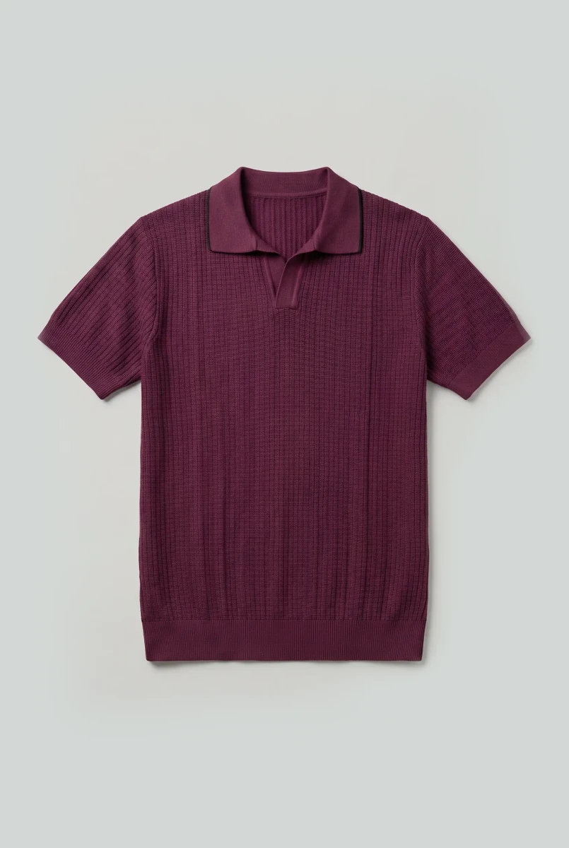 Pearl-Knit Polo Shirt in Plum POLO ATTIR-MEN