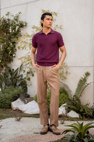 Pearl - Knit Polo Shirt in Plum - AttirPOLO