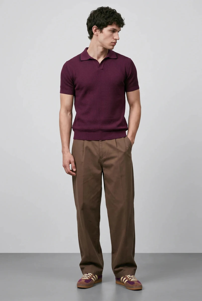 Pearl-Knit Polo Shirt in Plum