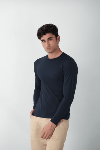 Perfect Fit Long Sleeves T-shirt in Dark Navy - AttirTEE