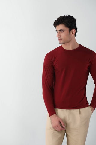 Perfect Fit Long Sleeves T-shirt in Maroon - AttirTEE