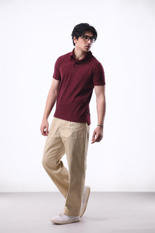 Placket - detail Pique Polo Shirt in Maroon - AttirPOLO