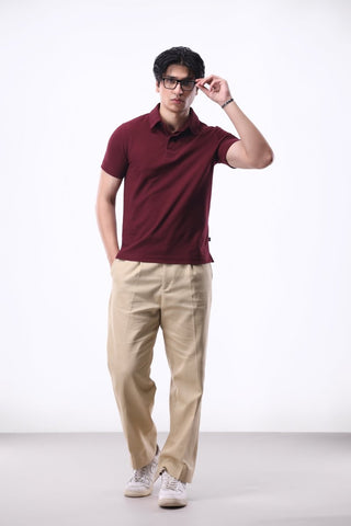 Placket - detail Pique Polo Shirt in Maroon - AttirPOLO