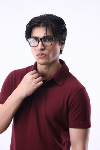 Placket - detail Pique Polo Shirt in Maroon - AttirPOLO
