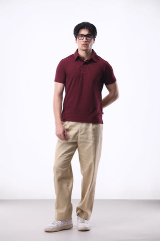 Placket - detail Pique Polo Shirt in Maroon - AttirPOLO
