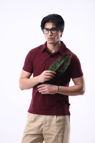 Placket - detail Pique Polo Shirt in Maroon - AttirPOLO