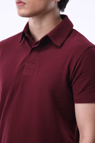Placket - detail Pique Polo Shirt in Maroon - AttirPOLO