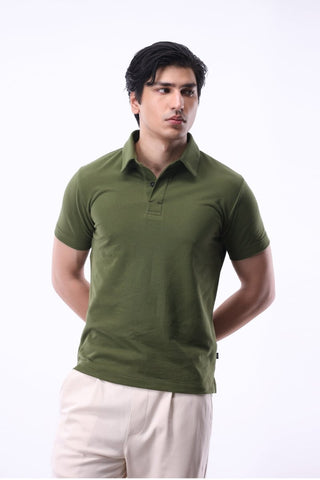 Placket - detail Pique Polo Shirt in Olive - AttirPOLO