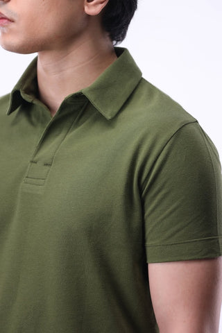 Placket - detail Pique Polo Shirt in Olive - AttirPOLO