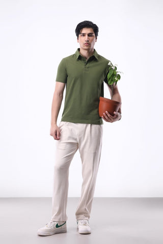 Placket - detail Pique Polo Shirt in Olive - AttirPOLO