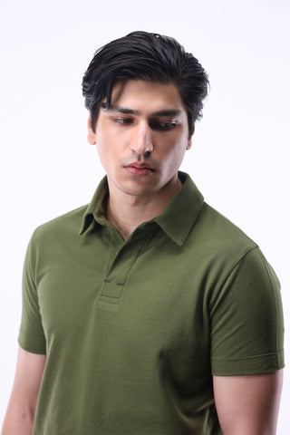 Placket - detail Pique Polo Shirt in Olive - AttirPOLO
