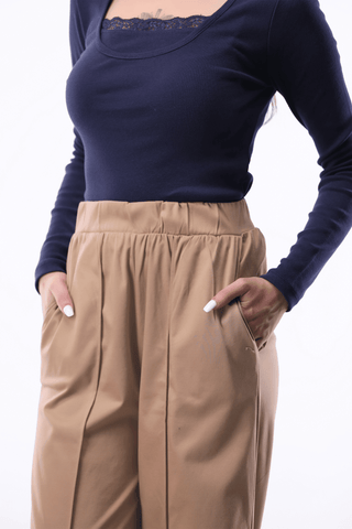 Pleat - detail Wide - leg Trouser in Beige - AttirBOTTOM