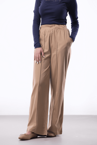 Pleat - detail Wide - leg Trouser in Beige - AttirBOTTOM