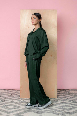 Pleated Co - ord Set in Bottle Green - AttirSET