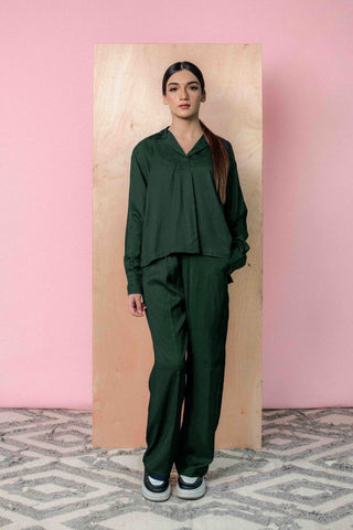 Pleated Co - ord Set in Bottle Green - AttirSET