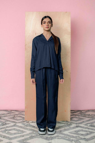 Pleated Co - ord Set in Dark Navy - AttirSET