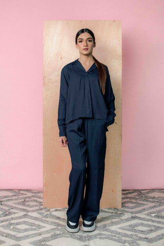 Pleated Co - ord Set in Dark Navy - AttirSET