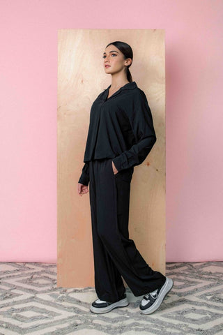 Pleated Co - ord Set in Ink Black - AttirSET