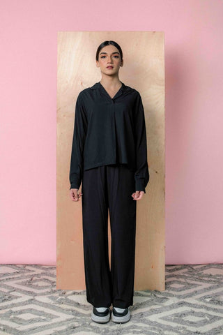 Pleated Co - ord Set in Ink Black - AttirSET