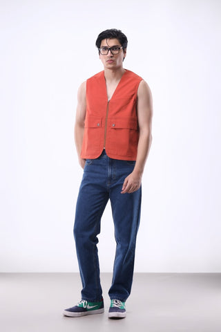 Pocket - detail Utility Vest in Orange - AttirVEST