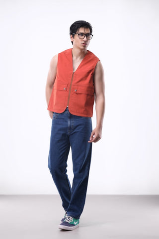 Pocket - detail Utility Vest in Orange - AttirVEST