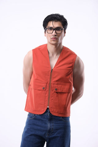 Pocket - detail Utility Vest in Orange - AttirVEST