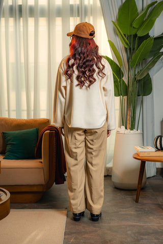 Polar Fleece Button Jacket in Off - White - AttirJACKET