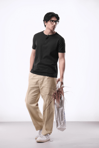 Popcorn Textured Henley Shirt in Navy - AttirHENLEY