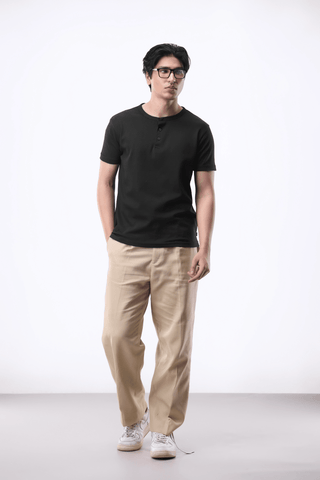 Popcorn Textured Henley Shirt in Navy - AttirHENLEY