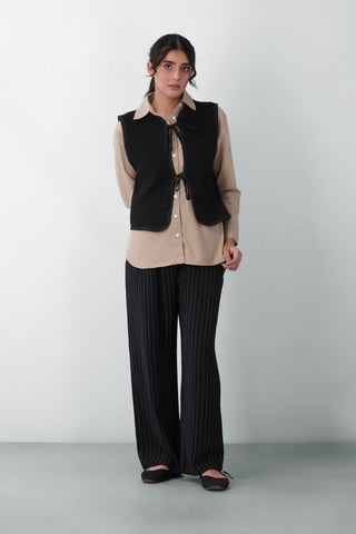Quilted Gillet with Tie Detail in Black - AttirVEST