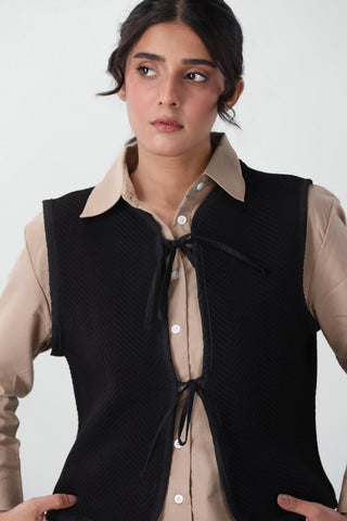 Quilted Gillet with Tie Detail in Black - AttirVEST