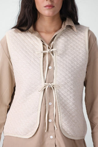 Quilted Gillet with Tie Detail in Cream - AttirVEST