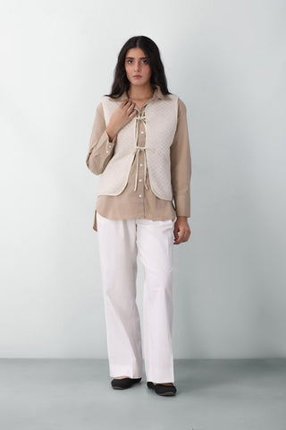 Quilted Gillet with Tie Detail in Cream - AttirVEST