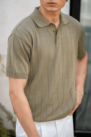 Relaxed - fit Pointal - Knit Polo Shirt in Camel - AttirPOLO