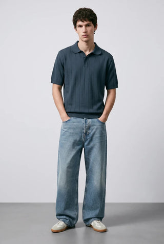 Relaxed - fit Pointal - Knit Polo Shirt in Night Blue - AttirPOLO
