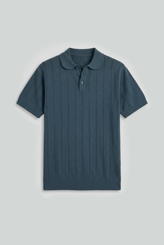 Relaxed - fit Pointal - Knit Polo Shirt in Night Blue - AttirPOLO
