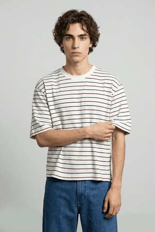 Relaxed Fit Striped T-shirt in White - AttirTEE
