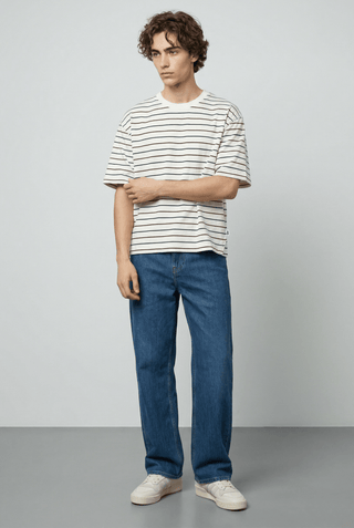 Relaxed Fit Striped T-shirt in White - AttirTEE