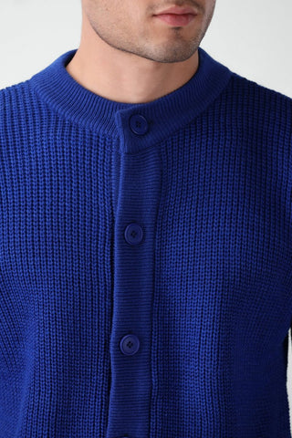 Rib - Knit Cardigan Jumper in Lapis Blue - AttirCARDIGAN