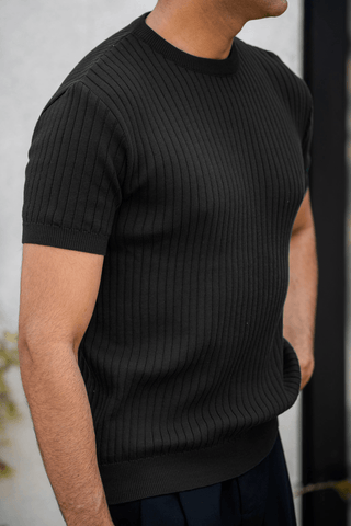Rib - Knit Crew Neck in Ink Black - AttirTEE