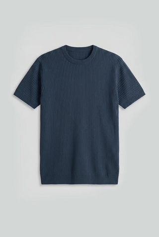 Rib - Knit Crew Neck in Night Blue - AttirTEE