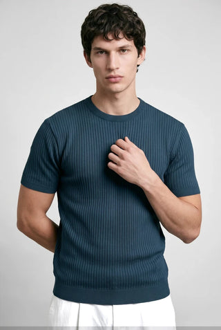Rib - Knit Crew Neck in Night Blue - AttirTEE