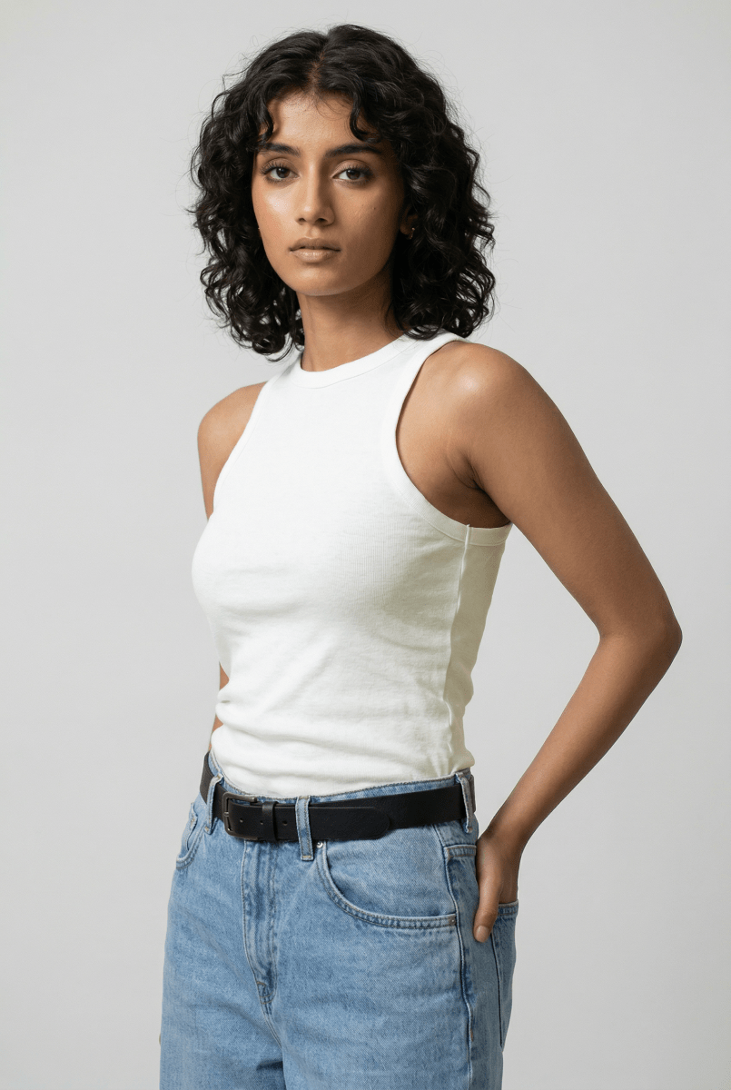 Rib-Knit Tank Top in White / WHITE TANKTOP ATTIR-WOMEN