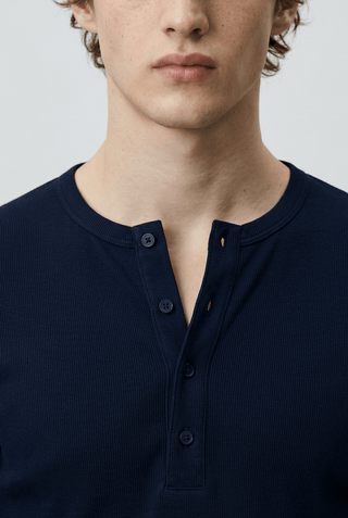 Ribbed Henley T-shirt in Dark Navy - AttirHENLEY
