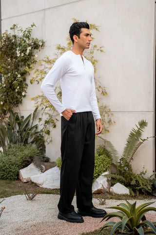 Ribbed Henley T-shirt in Salt White - AttirHENLEY