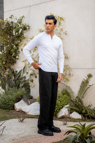 Ribbed Henley T-shirt in Salt White - AttirHENLEY
