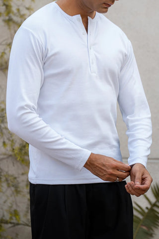 Ribbed Henley T-shirt in Salt White - AttirHENLEY