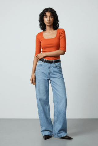 Ribbed Square Top in Florescent Orange - AttirTOP