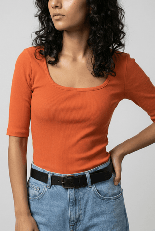 Ribbed Square Top in Florescent Orange - AttirTOP
