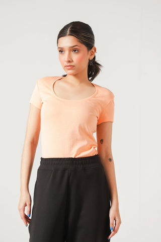 Scoop Neck T-shirt in Peach - AttirTEE